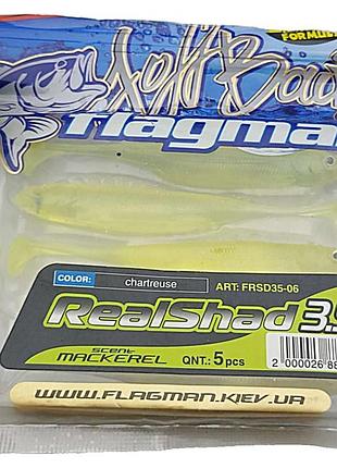 Воблер блесная приманка б/в виброхвост flagman realshad 3.5" chartreuse 5 шт macrell (frsd35-06)