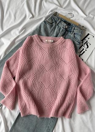 Светр жіночий miss lucky великої в'язки з альпакою рожевий
