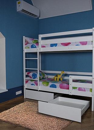 Двоярусне дерев'яне ліжко з шухлядами 80x190 см (babyson 6)