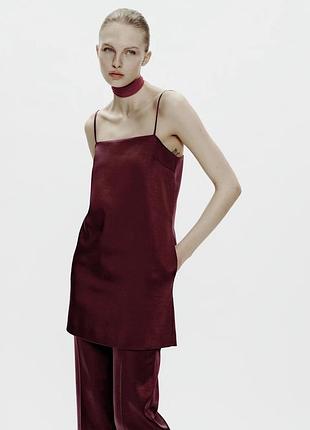Коротка жіноча сукня zara на бретельках, бордова