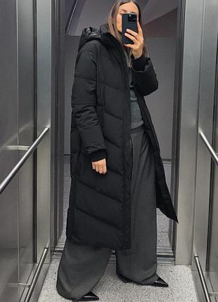 Новий чорний пуховик zara зара water & wind protection з качиним пухом, xs, 3046/235/800