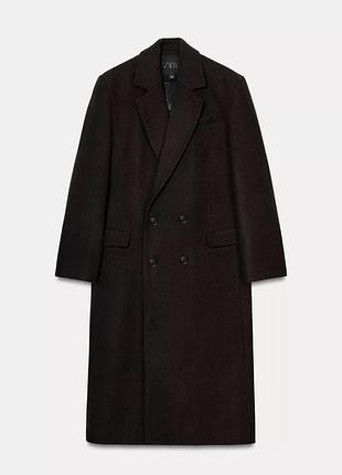 Новое шоколадное шерстяное пальто zara зара zw collection oversize m 3736/044/700