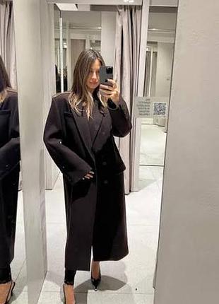 Новое шоколадное шерстяное пальто zara зара zw collection oversize m 3736/044/700