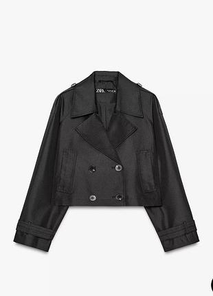 Новый черный укороченный тренч пиджак zara зара двубортный m 3046/066/800