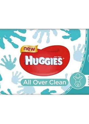 Вологі серветки аll over clean 56шт тм huggies 7копійок