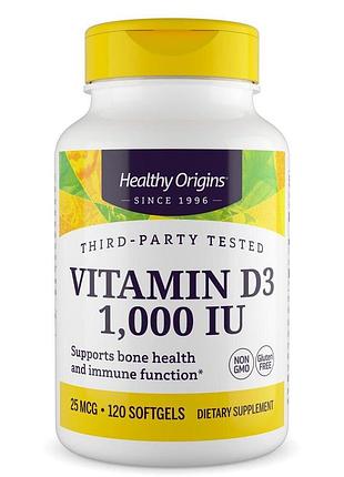 Витамины и минералы healthy origins vitamin d3 1000 iu, 120 капсул