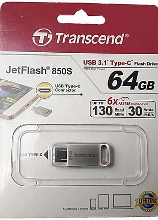 Карта флэш памяти б/у usb 3.1 flash 64gb transcend jetflash 850 silver