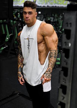 Безрукавка мужская удлиненная "fitness gym" белая xl