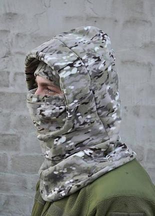 Тактическая балаклава для военных флисовая регулируемой маской на фиксаторах + шапка-подшлемник зимний мультикам хl (59-62 см)