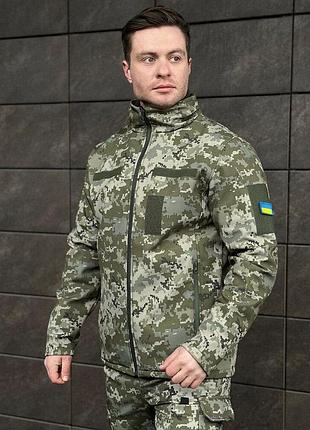 Тактична куртка демісезонна чоловіча для військових soft shell панелі velcro від 0 до +15 колір піксель