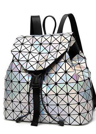 Рюкзак бао бао галограмный bao bao issey miyake, школьный и городской стиль серый галограмный
