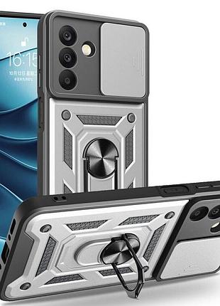 Чехол fiji camera defence для samsung galaxy a27 5g (a276) бампер с защитой камеры и подставкой silver