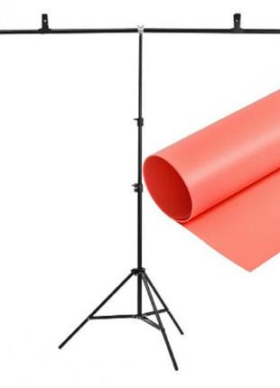 Вініловий фотофон 1,2×2 м + т-подібний тримач | рожевий фон для студійної зйомки