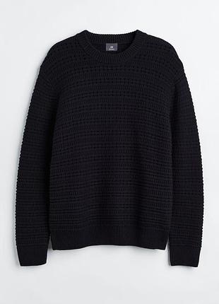 Джемпер фактурної в'язки для чоловіка h&m regular fit 1120811-002 xxl чорний