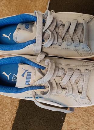 Кросівки puma для підлітків, білі з синім, шнурівка