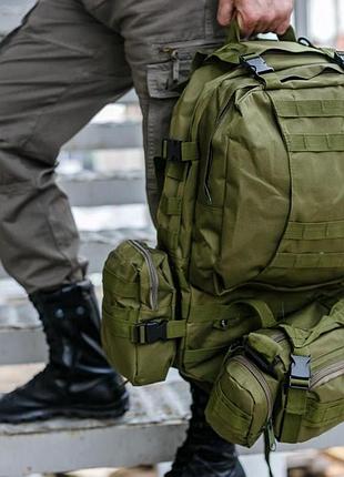 Тактичний рюкзак для військових олива 55l +3 підсумоки олива