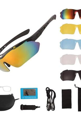 Тактические очки защитные для военных oakley без бренда черные 5 пар сменных линз