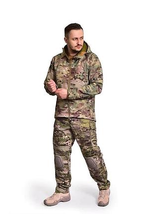 Тактичний комплект для військових куртка softshell + штани нейлон/бавовна з наколінниками мультикам