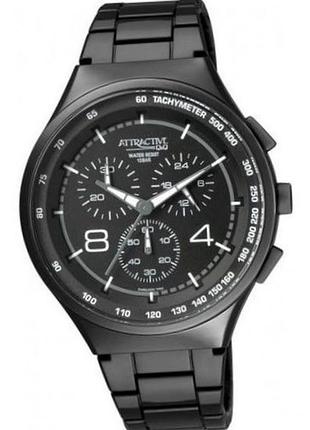 Женские часы q&q da86j002y attractive чёрный пластиковый корпус хронограф тахиметр водозащита 100 м чёрный циферблат