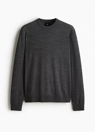 Джемпер вовняний для чоловіка h&m slim fit 0863644-2 m графітовий
