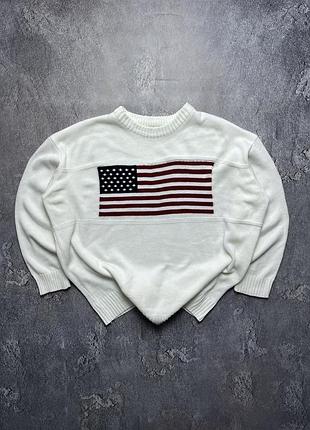 Vintage винтажный свитер polo ralph lauren поло ральф лаурен big logo usa flag size m размер м