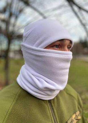 Тактична шапка та баф комплект для військових з утяжкою матеріал фліс колір білий