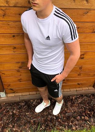 Чоловіча футболка adidas біла зі смугами спортивна адідас із лампасами xxl (bon)