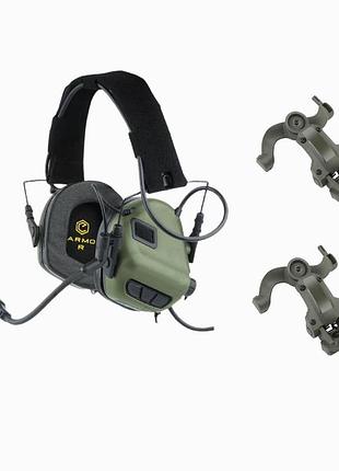 Тактические наушники активные для военных earmor m32 с гарнитурой + крепления чабурашки олива