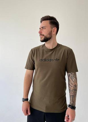 Мужская футболка adidas хаки спортивная хлопковая тенниска адидас спортивная на лето m (b)