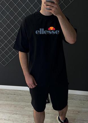 Чоловіча футболка оверсайз ellesse чорна теніска еліс на літо (b)