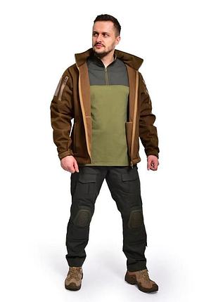 Тактичний костюм демісезонний для військових softshell / фліс windshell tactical койот+ штани з наколінниками чорні або койот