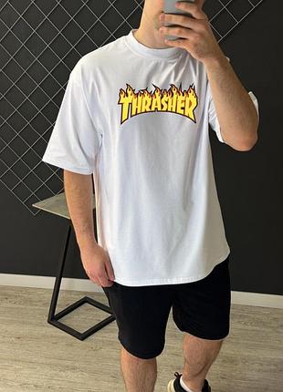 Мужская футболка оверсайз thrasher белая тенниска трешер на лето xxl (b)
