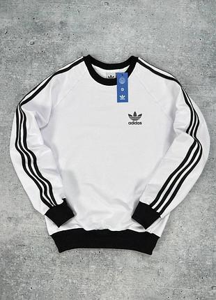 Мужской свитшот adidas белый с лампасами весенний осенний кофта адидас без капюшона l (b)