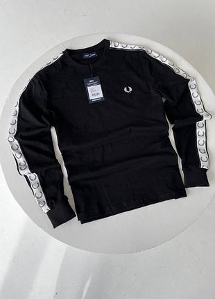 Чоловічий лонгслів fred perry світшот фред пері з лампасами кофта без капюшона fp (b)