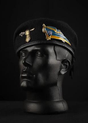 Тактический берет для военные черный зсу танковых войска капля с металлическим флажком полный комплект xl (61-62 см)