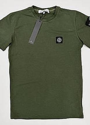 Мужская футболка stone island хаки с патчем хлопковая тениска стон айленд на лето l (b)