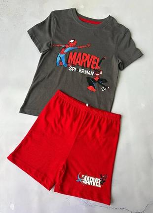 Піжама для хлопчика primark marvel людина-павук, футболка та шорти, сірий, червоний, зріст 110/116