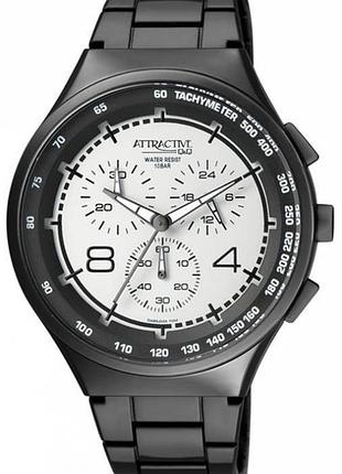 Женские часы q&q da86j004y attractive чёрный пластиковый корпус хронограф тахиметр водозащита 100 м белый циферблат