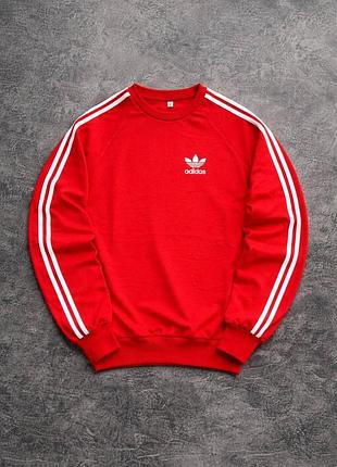 Мужской свитшот adidas красный с лампасами весенний осенний кофта адидас без капюшона (b)