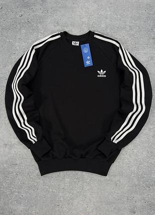 Мужской свитшот adidas черный с лампасами весенний осенний кофта адидас без капюшона 3xl (b)