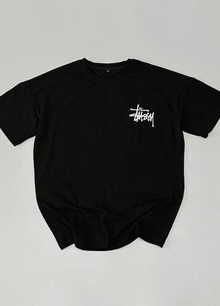Мужская футболка stussy черная хлопковая тенниска стусси спортивная на лето (b)