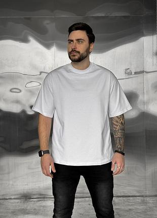 Чоловіча футболка оверсайз біла однотонна базова бавовняна на літо l (b)
