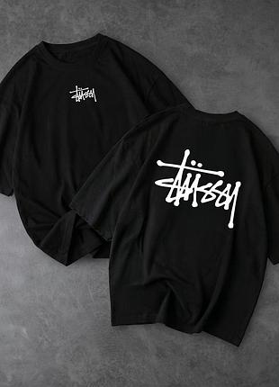 Мужская футболка оверсайз stussy черная хлопковая m (b)