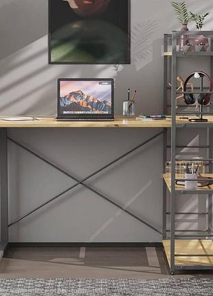 Письмовий стіл ferrum-decor конект з етажеркою 75x120x60 сірий дсп дуб артизан (frd-104232)