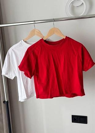 Футболки для дівчаток zara укорочені, біла та червона, розмір 164 см (підлітковий xs)