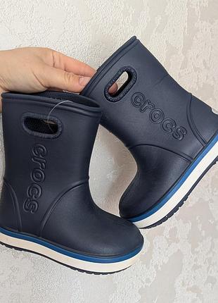 Оригінальні чоботи резинові піна гумаки crocs c10 нові сині crosband rain boot 205827