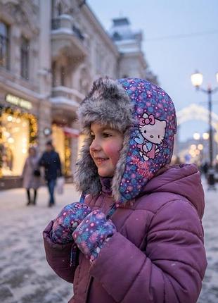 Шапка вушанка на дівчинку з плащової тканини, з штучним хутром на зиму.