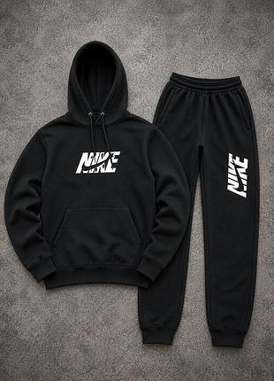 Спортивний костюм чоловічий nike чорний з капюшоном на флісі