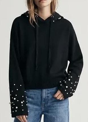Укороченное худи свитшот світшот від zara худі з жемчужинами від zara s-m-l