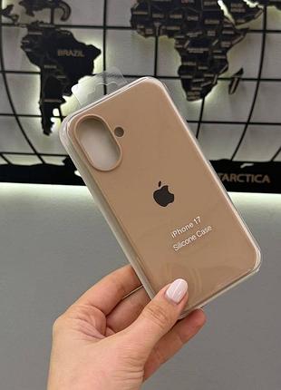 Чехол silicone case с микрофиброй для iphone 17, качественный чехол-бампер с микрофиброй для айфон 17 (песочный)